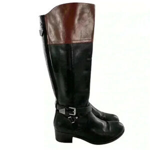 Unisa Untorrina knee high boots size 5.5 black brown faux leather riding